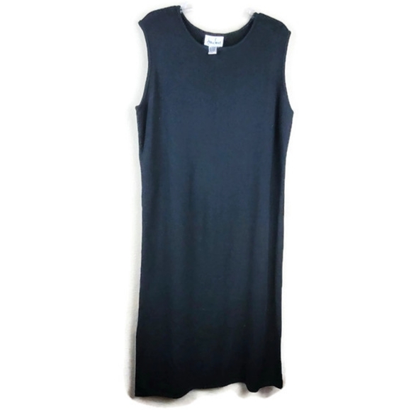 JOAN Vass Womens Sleeveless Sweater Dress Size Large Black Vintage Side Slit - Picture 1 of 10